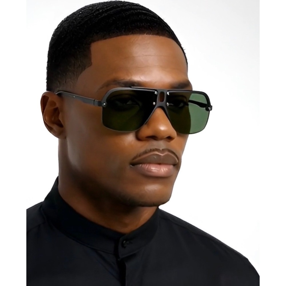 Mens Oversized Shield Hip Hop Sunglasses Matte Black Frame Green Lens‎ Outdoor